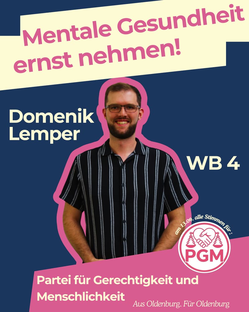 Wahlplakat von Domenik Lemper: „Mentale Gesundheit ernst nehmen!“