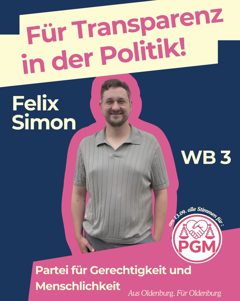Wahlplakat von Felix Simon: „Für Transparenz in der Politik!“