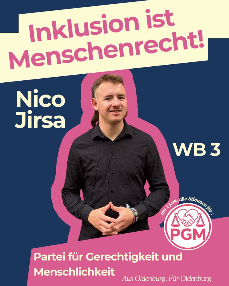 Wahlplakat von Nico Jirsa: „Inklusion ist Menschenrecht!“